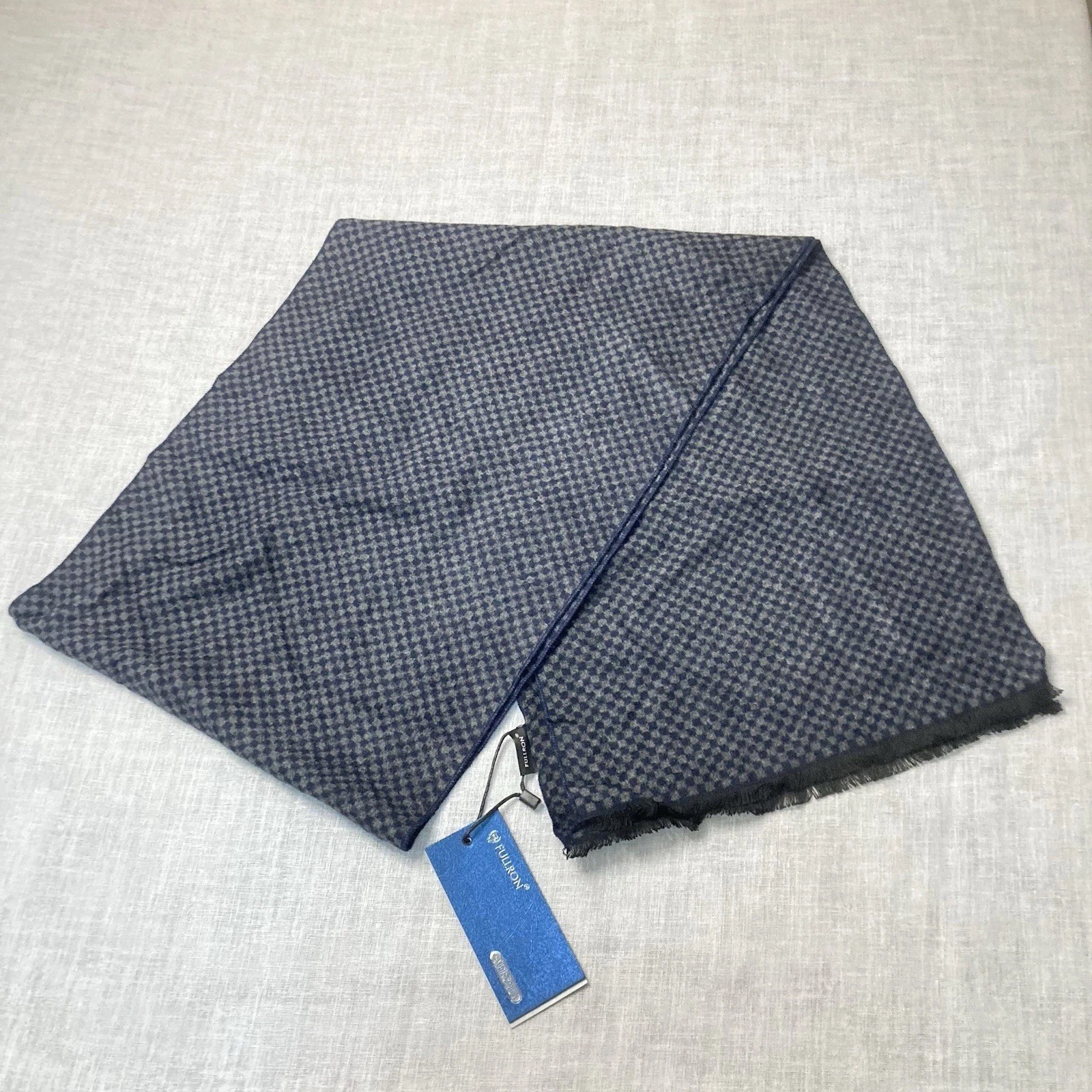 FULLRON Scarf Soft Warm Cashmere Blend Scarves Mens Classic Blue Checkered NWT