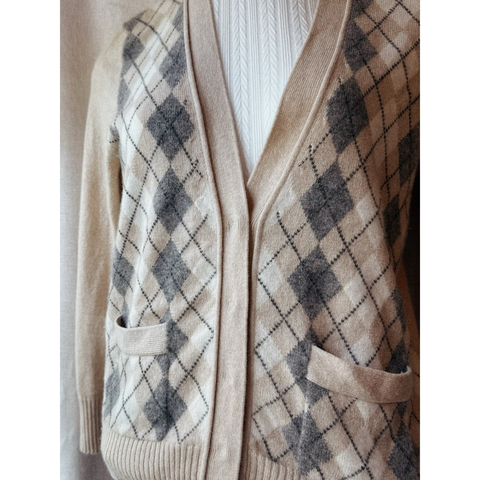 100% Cashmere • J.Crew Magnifica • Heathered• Elevated Argyle Cardigan • IYKYK