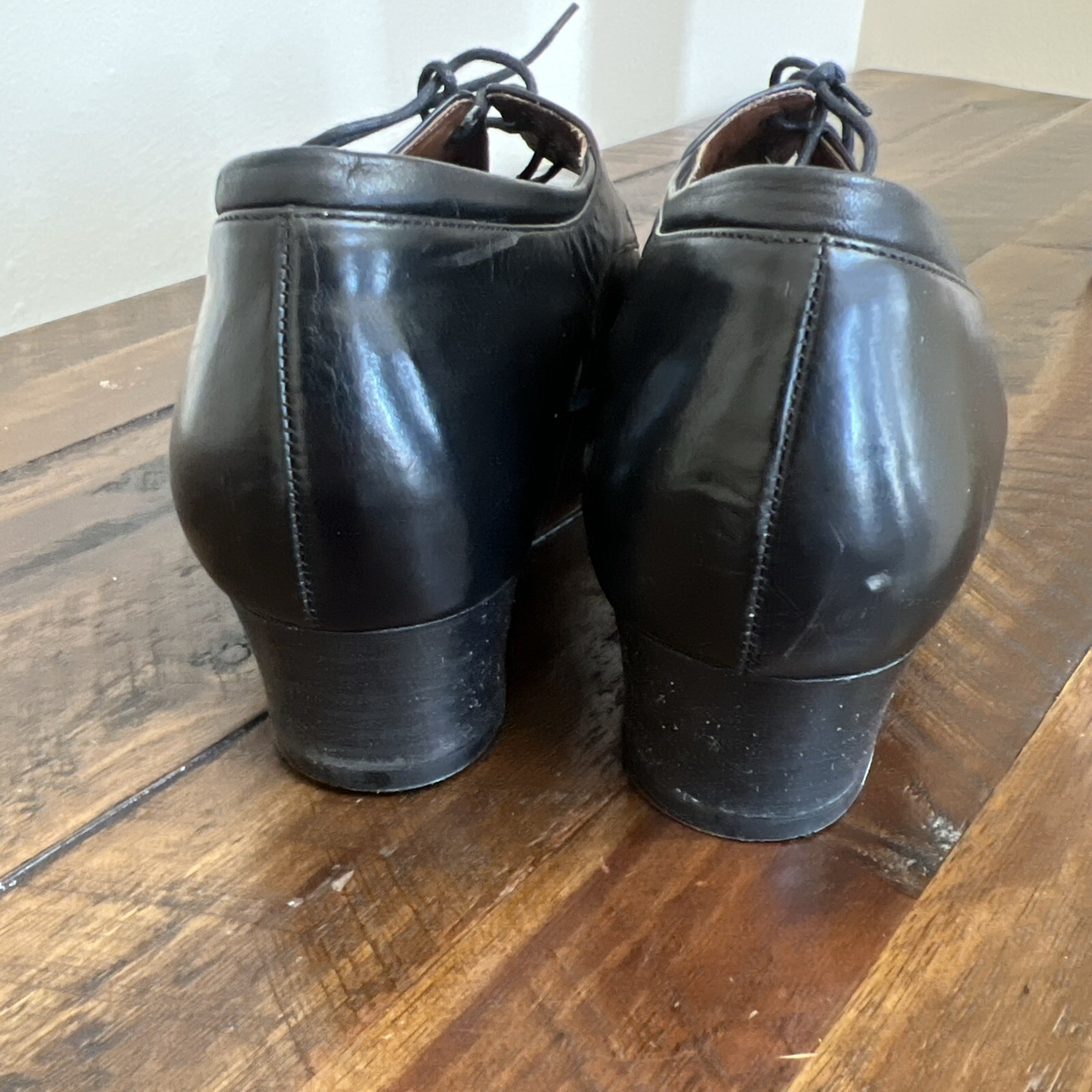Theresia Made In Germany Jasmin Black Soft Leather Tie Block Heel Shoes