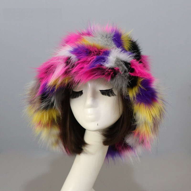 Women’s Fuzzy Bucket Hat Winter Fluffy Furry Plush Faux Fur Hats Fisherman Cap