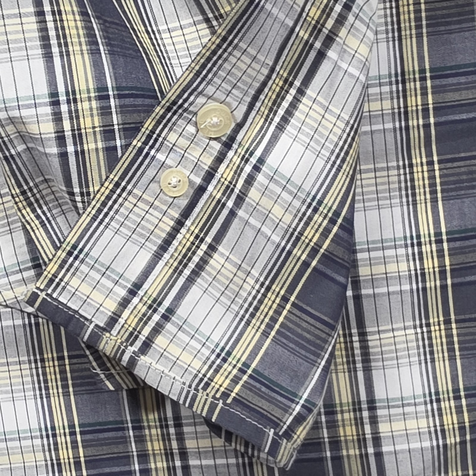Duck Head 1865 Mens Large Plaid Button Down Shirt Short Sleeve 100% Cotton Gray