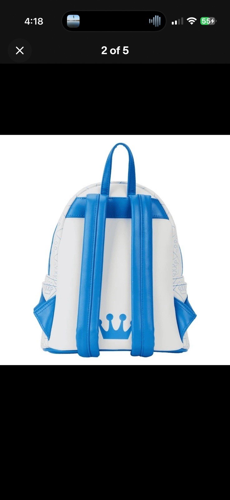 Funko Loungefly Mini Backpack White/Blue Faux Leather Logo Print Zip