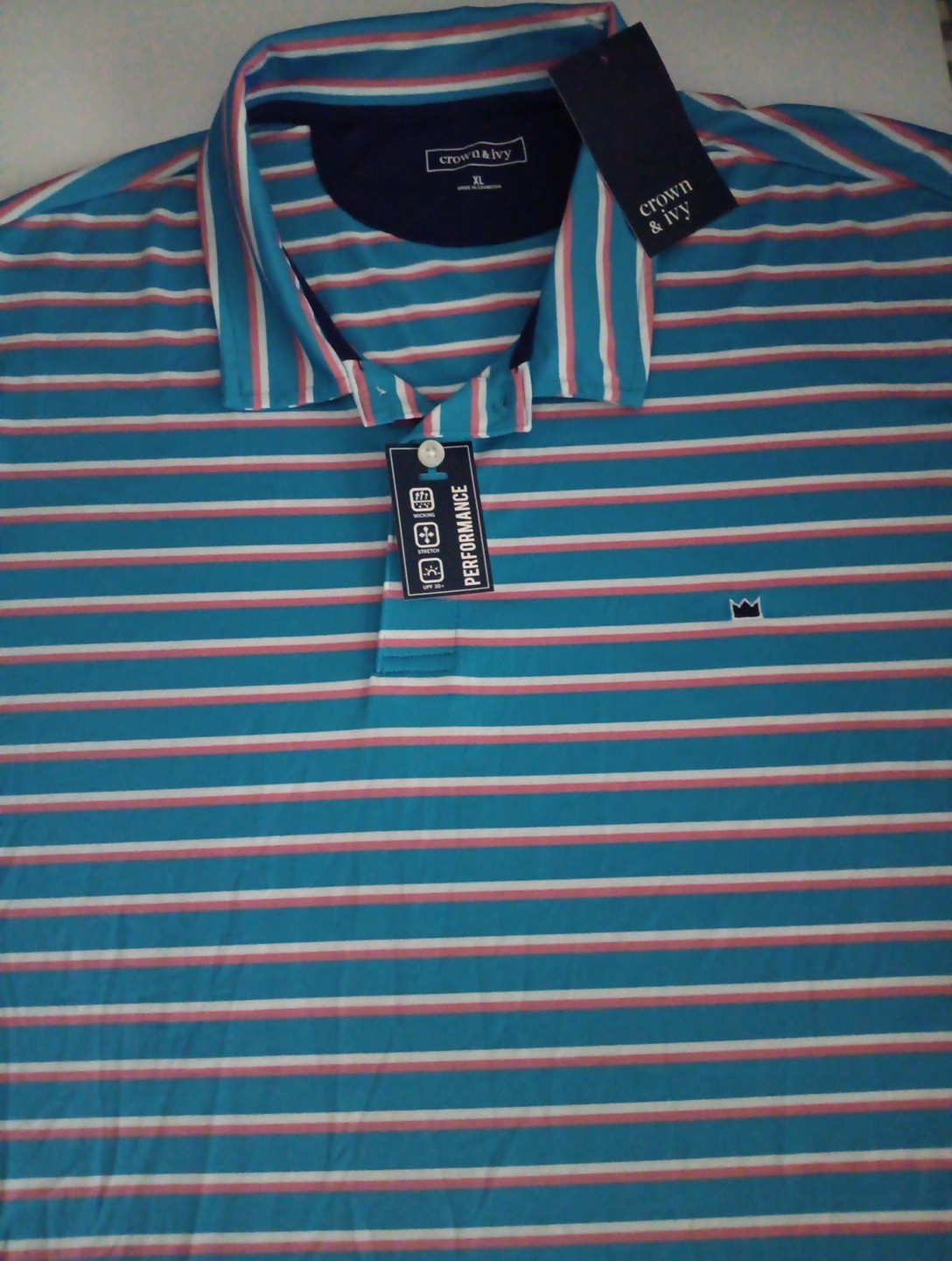 Crown And Ivy Mens Short Sleeve Performance Polo Shirt Striped XL NWT