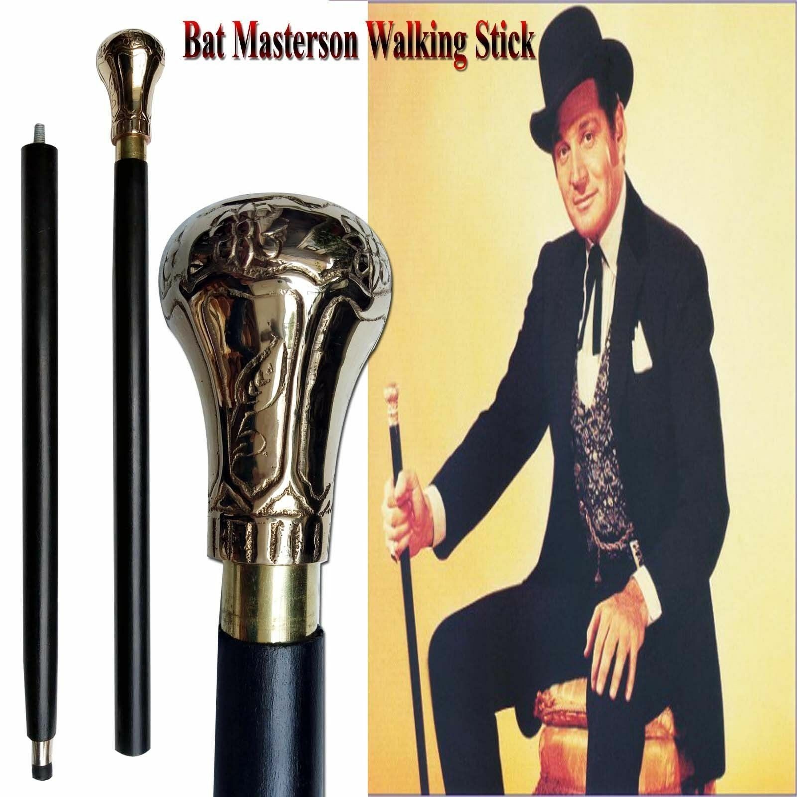 Bat Masterson Handcrafted Antique Brass Polish Wooden Waking Stick Cane Gift