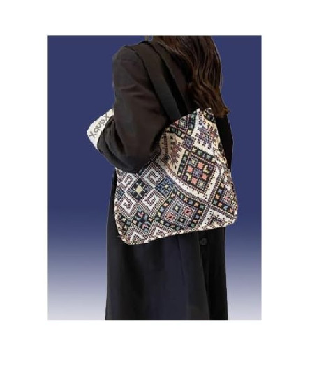 Southwestern Woven Geometric Print Tote Bag, Black Straps, 11.5″HX13″WX4.8″D