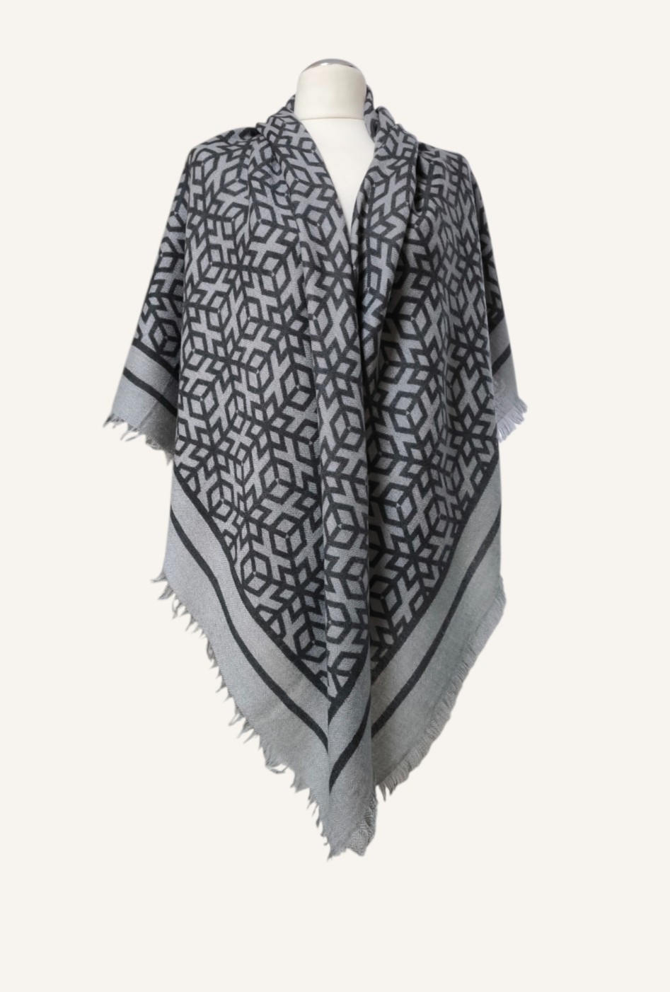 IRIS Von ARNIM Gray XL soft warm cashmere scarf stole geometric 51″