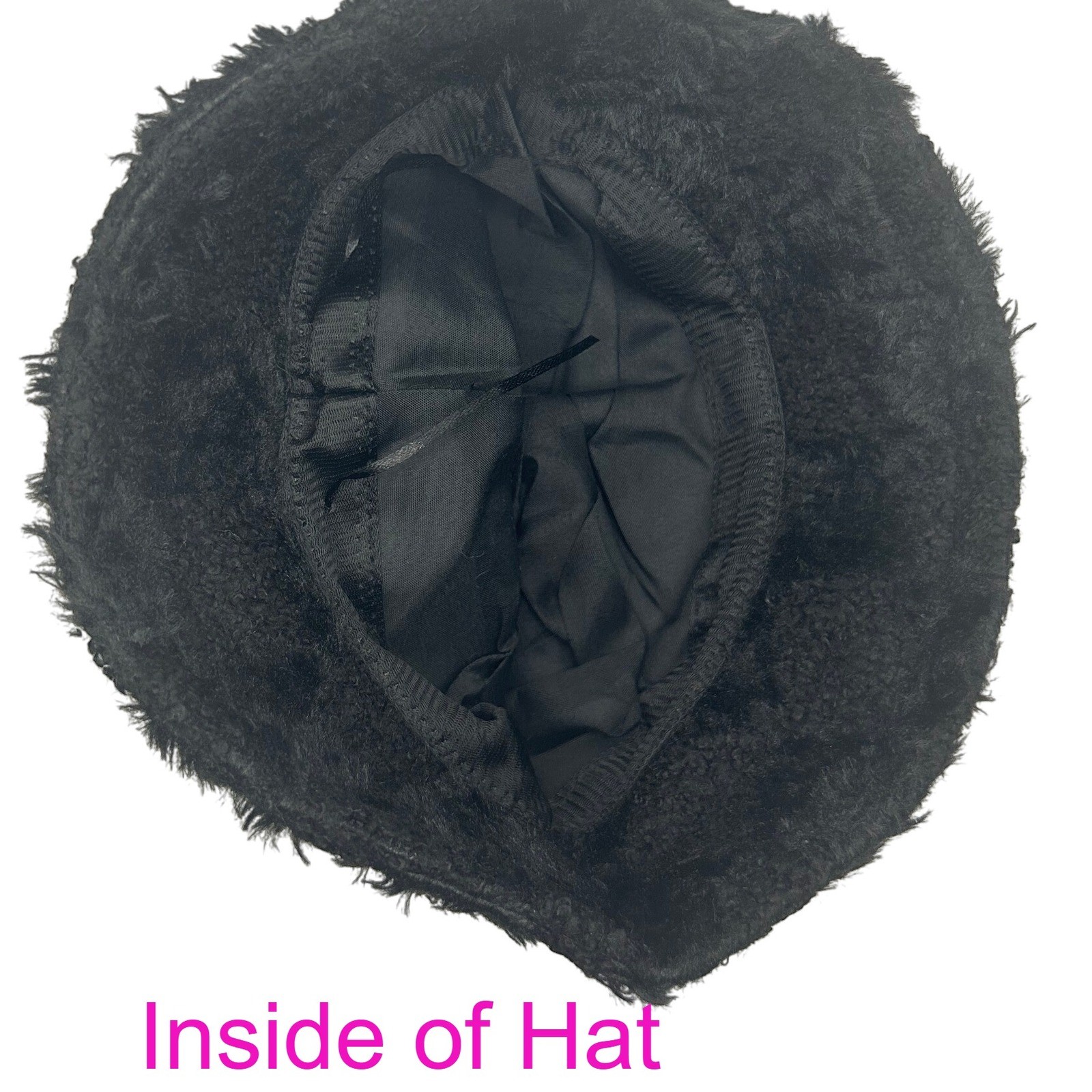Women’s Black Faux Fur Bucket Hat IMMUNE Patch Winter Warm Fluffy Knit Cap