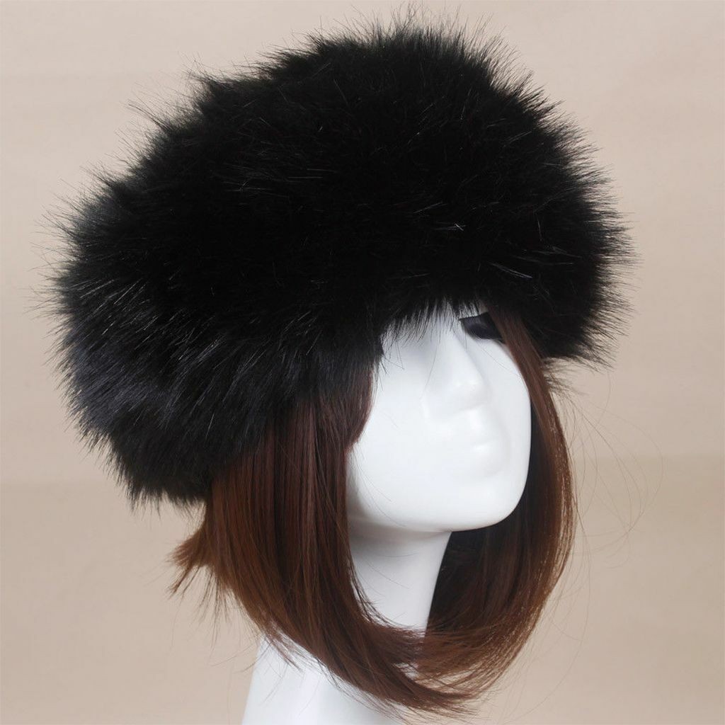 Women Winter Russian Fluffy Faux Fur Headband Hat Thick Ear Warm Snow Ski Cap