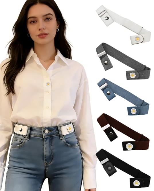 5 Pcs No Buckle Stretch Belt Elastic Invisible Waist Belt for Men Women Jeans
