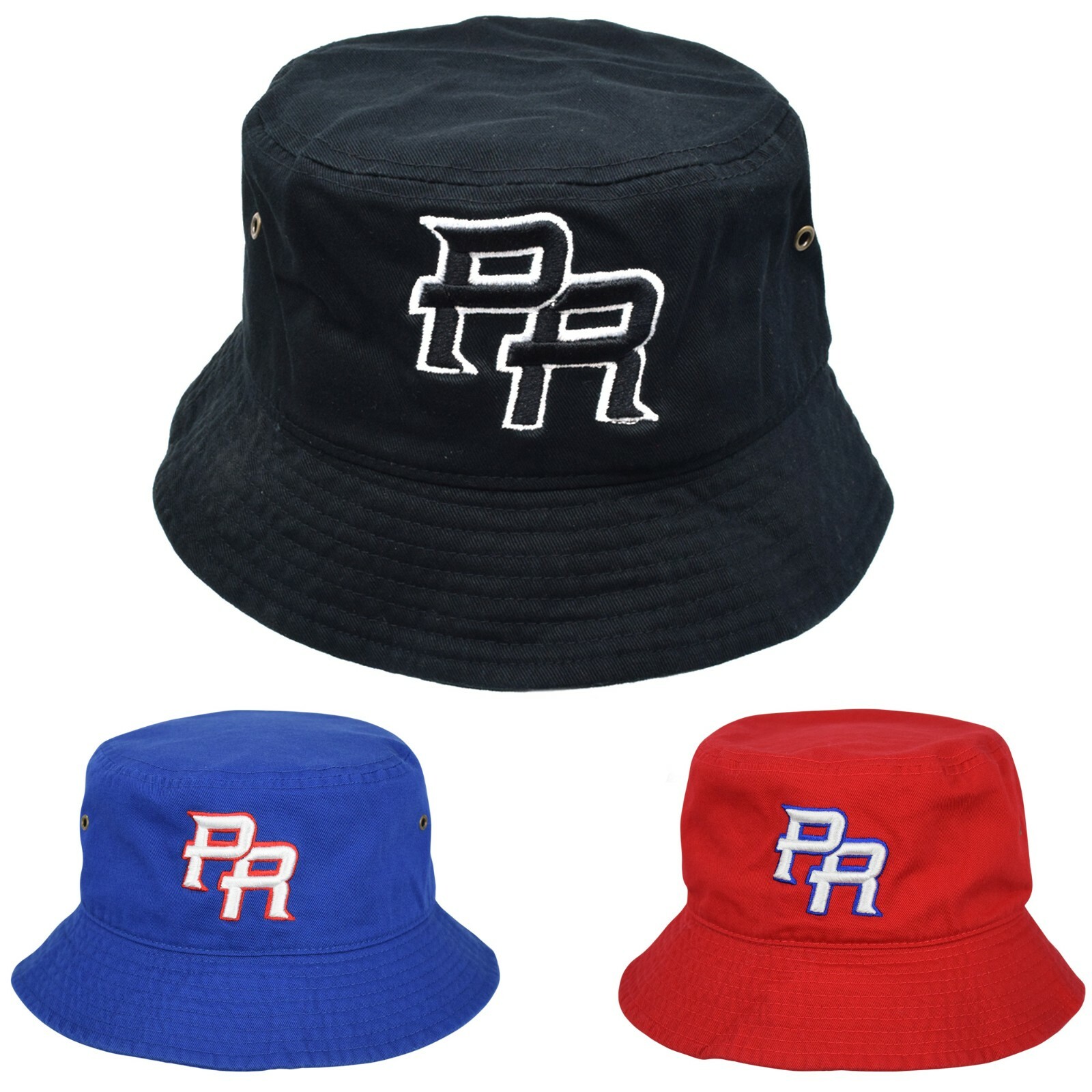 PR – Puerto Rico Embroidered Bucket Hat Quality 100% Cotton Size S/M ~ L/XL NEW