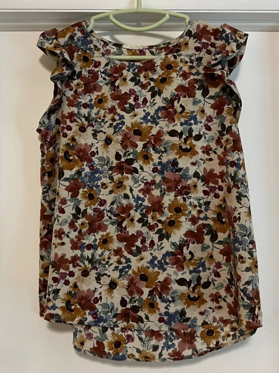 Les Amis Floral Ruffle Sleeve Top Large Multi-Color Boho Rayon Blouse