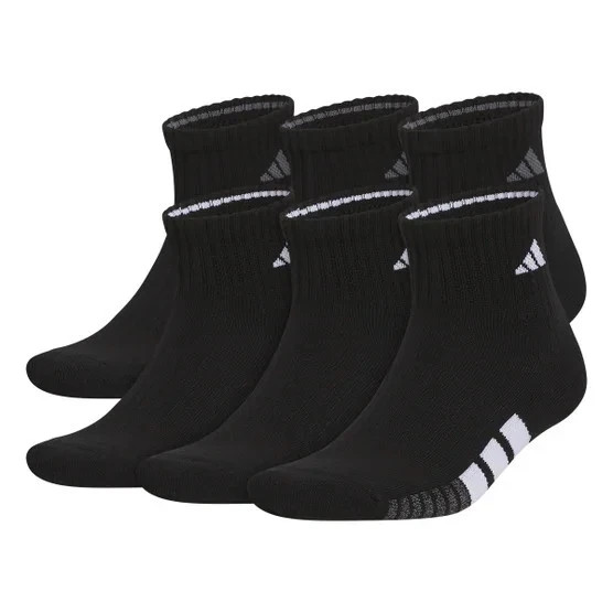 adidas Men’s Quarter Socks 6 Pair Pack Climacool Cushioned Athletic Black White