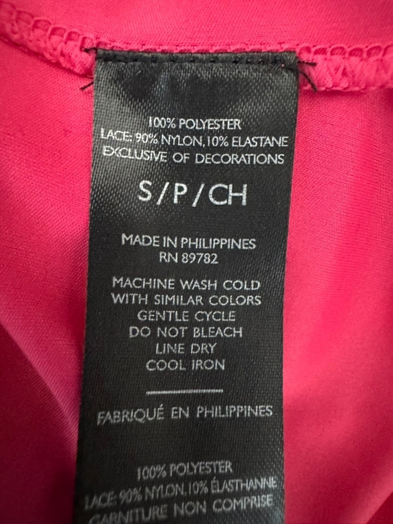 Natori Enchant Lace Slit nightgown chemise Slip Dress Hot Pink Size Small