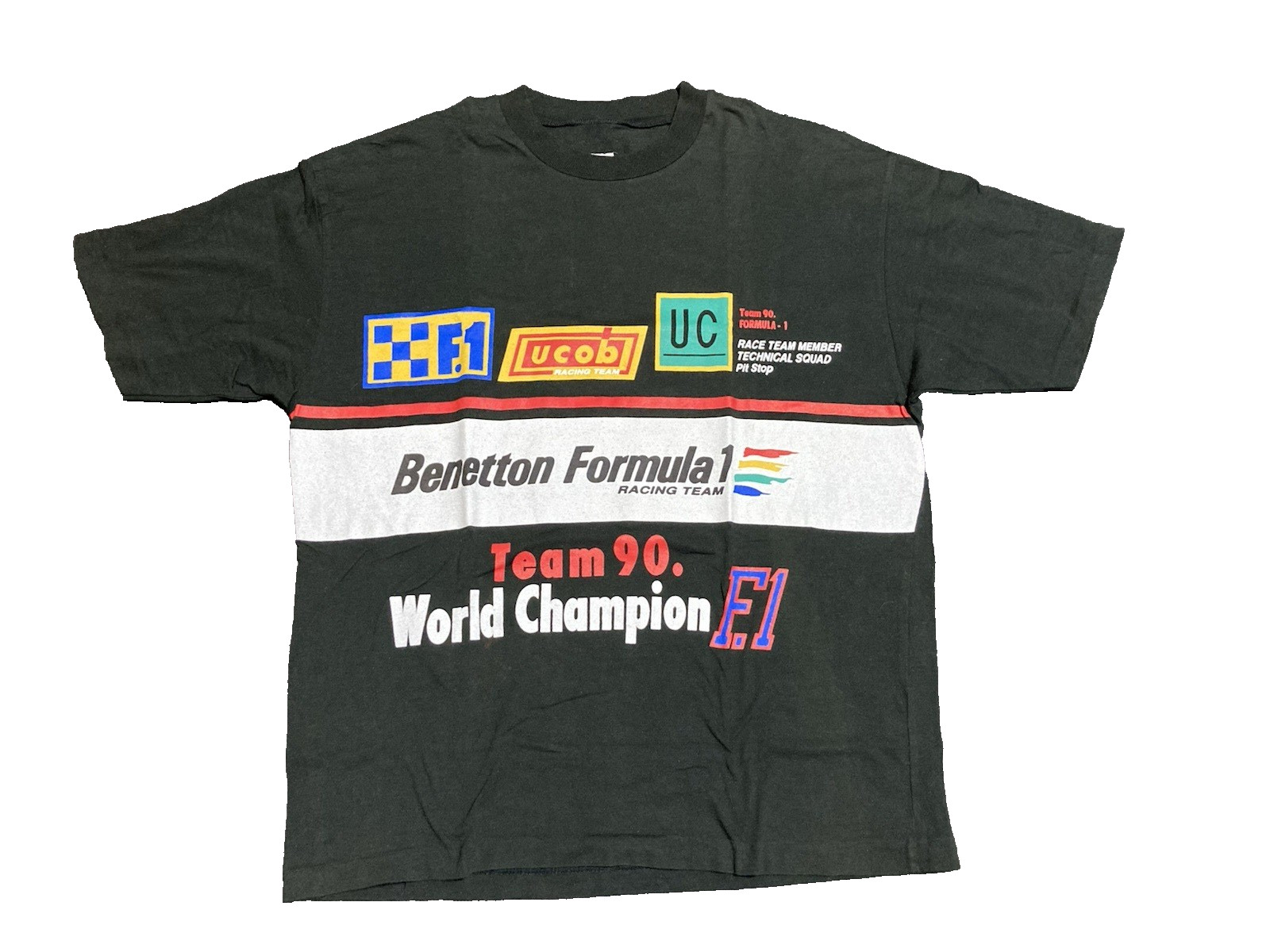 United Colors of Benetton Formula 1 Racing Team Tee T Shirt Size M Black Vintage