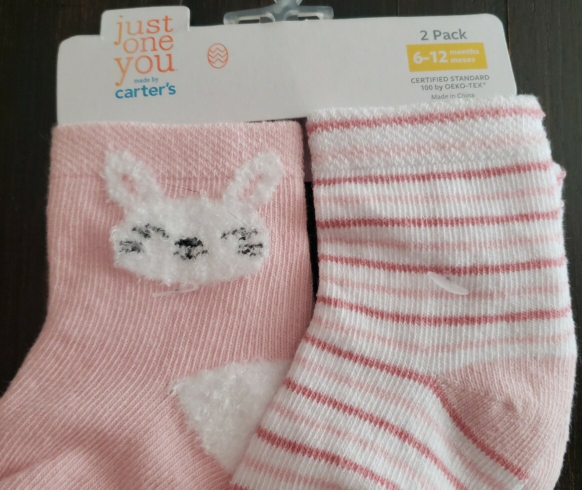 Carter’s Just One You Baby Girl 6-12M Easter Socks 2 Pair Fuzzy Bunny & Striped
