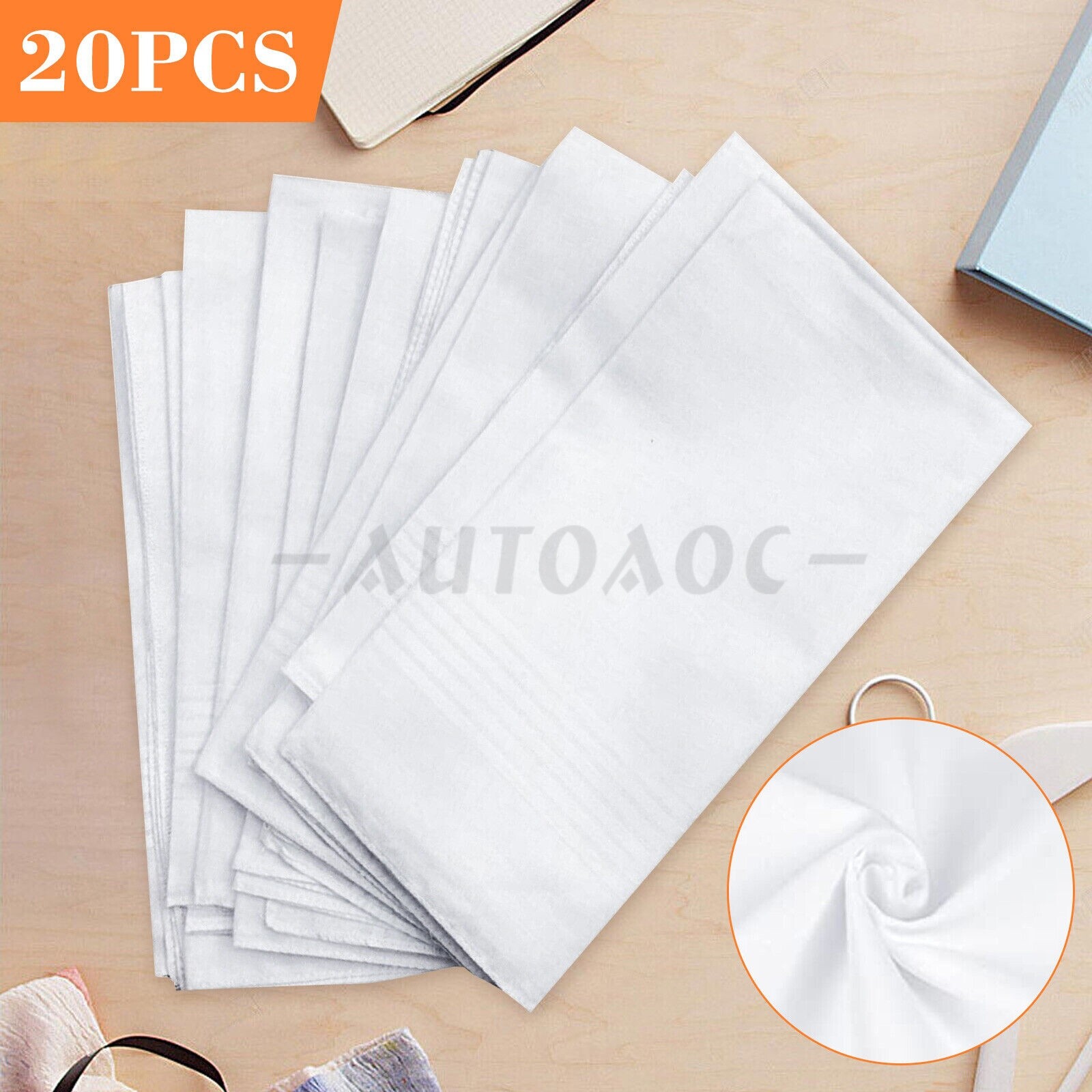 20 Pcs Mens Handkerchiefs 100% Cotton Classic Hankies Pocket white Gift 15x 15in