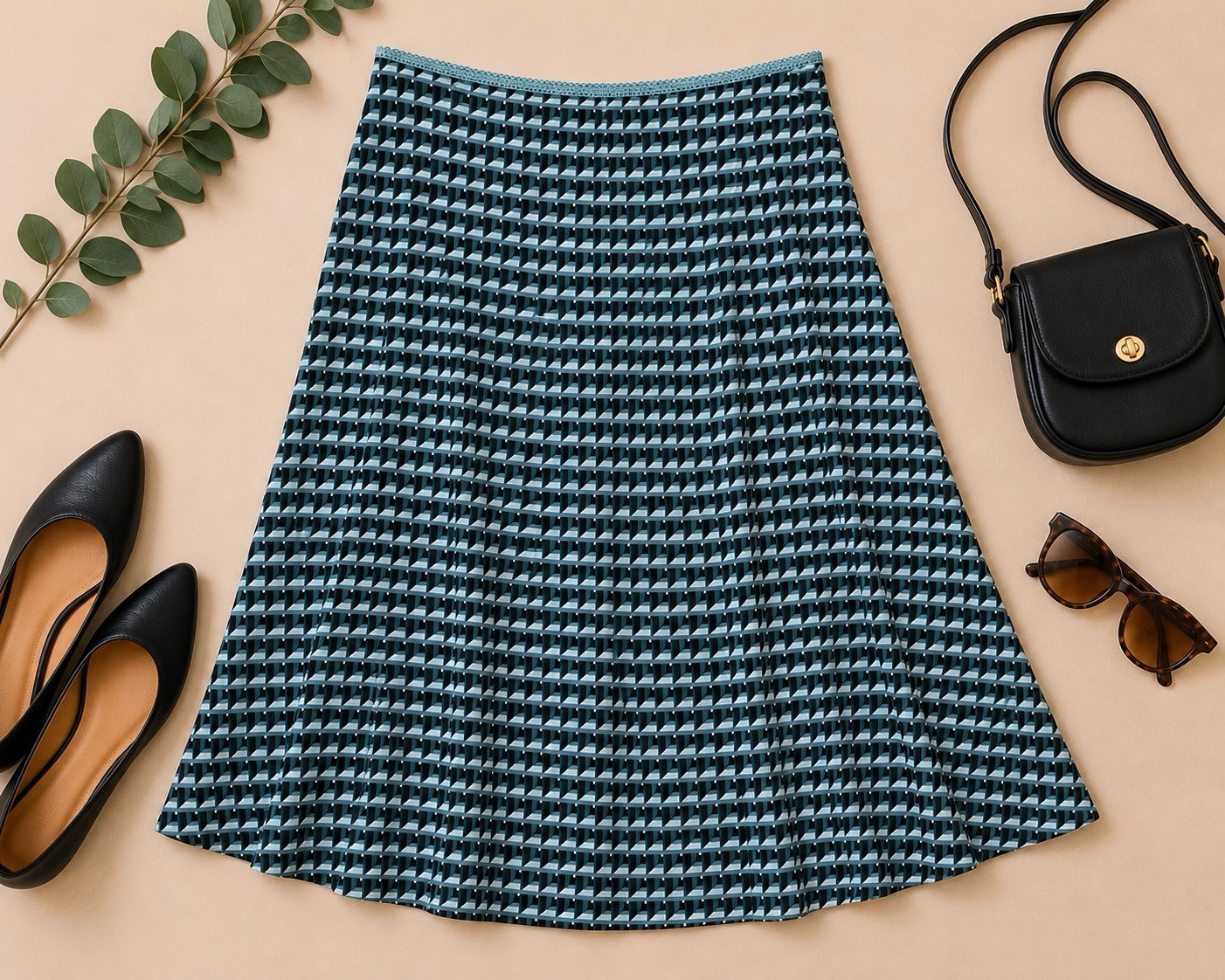 Nordstrom Rack Women’s Medium Geometric Print Midi A-Line Skirt, fully lined
