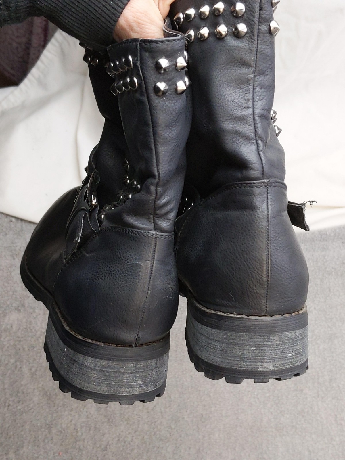 Twisted Amira Boots Womens Size 7 Black Studded Biker Mid Calf Buckle