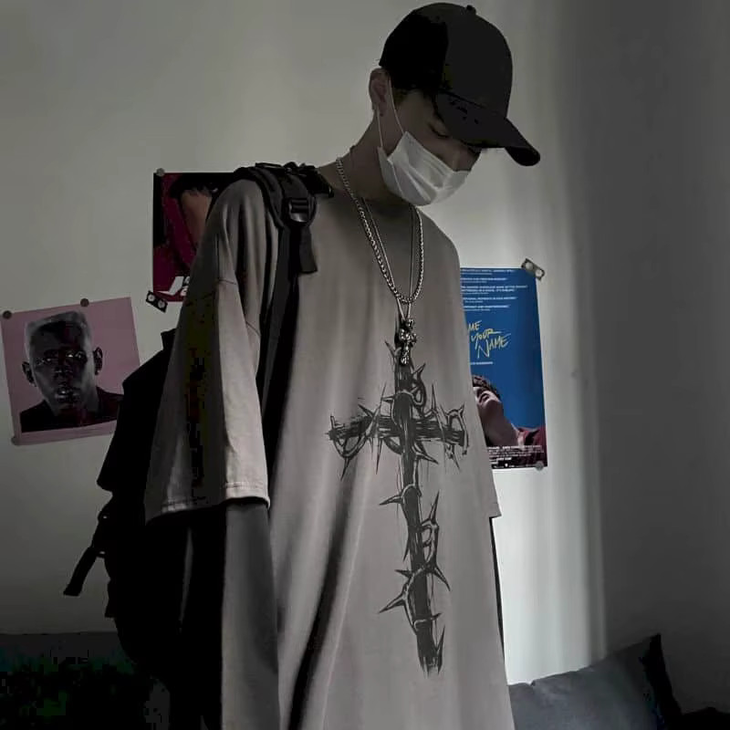 Oversized Grunge Streetwear Sweatshirt Gothic Graphic Pullover Mens M-2XL