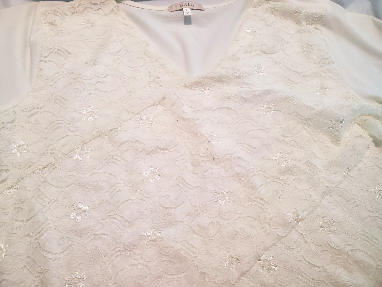 Halo Womens Lg Long Sleeve Ivory Top Polyester Spandex Long Sleeve Lined Tiered