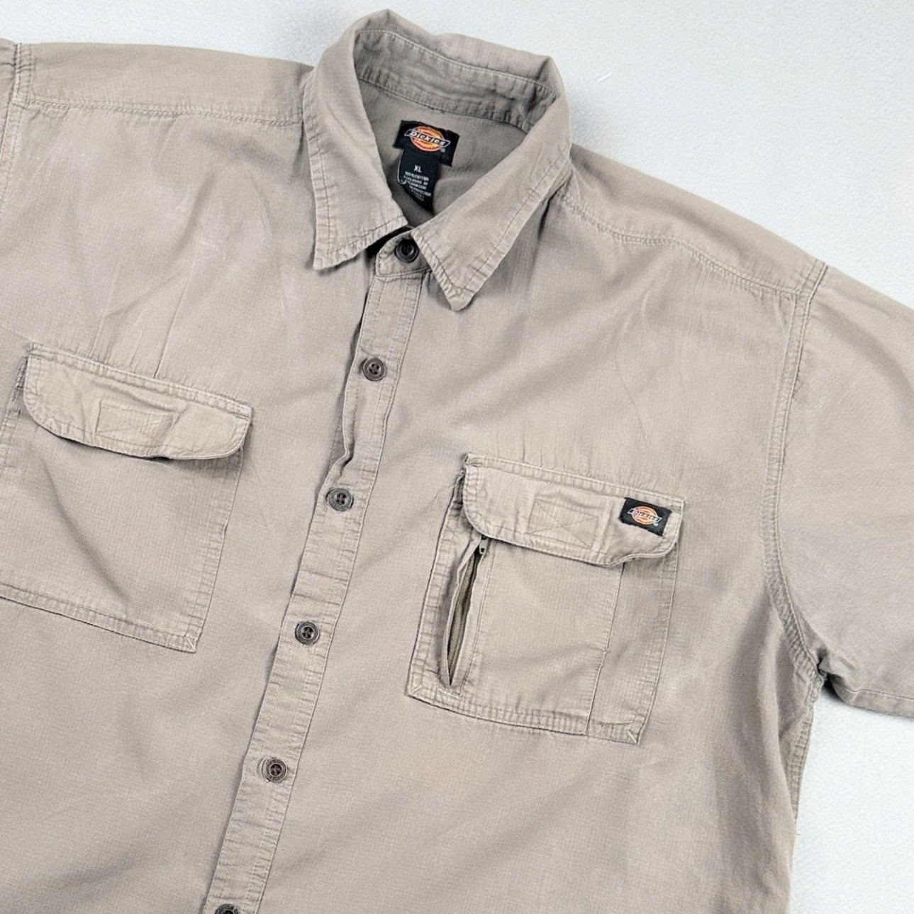 100% Cotton Dickies Ripstop Work Shirt Mens XL Khaki Tan Short Sleeve Utility