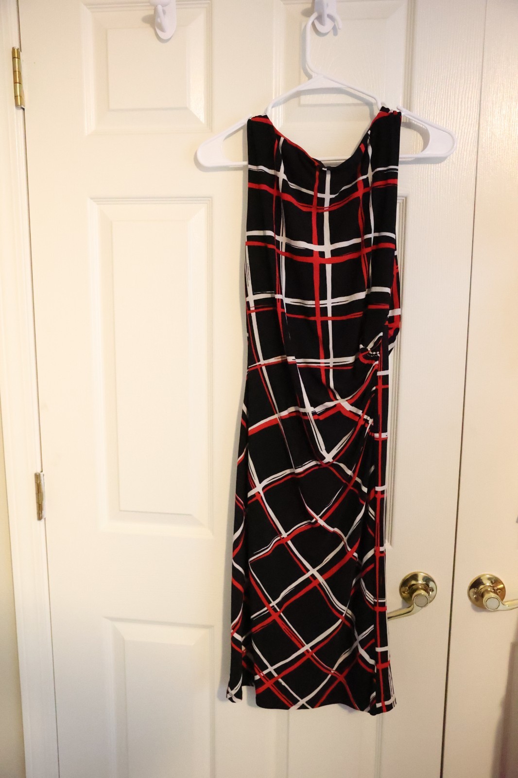Nine West One‑Side Ruched Color block Dress Black Red White Size 6