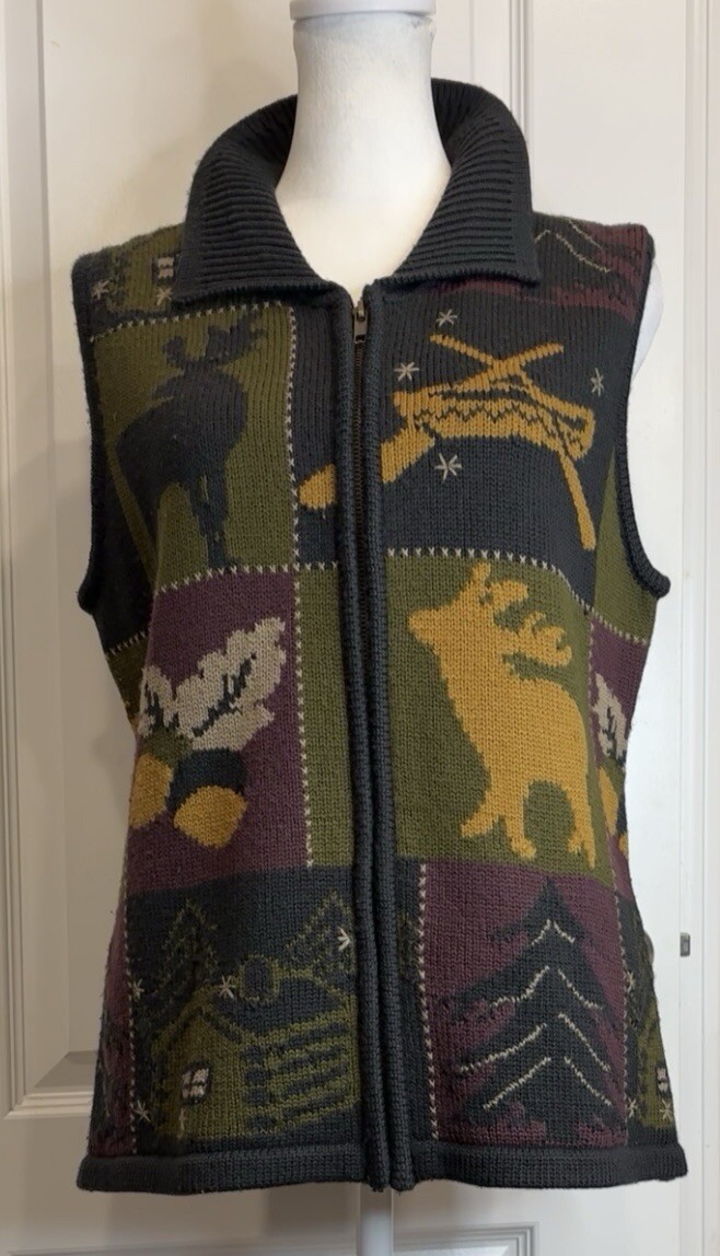 NATURAL REFLECTIONS (VTG) Wool Blend Sweater Vest Med Full Zip Cabincore Nature