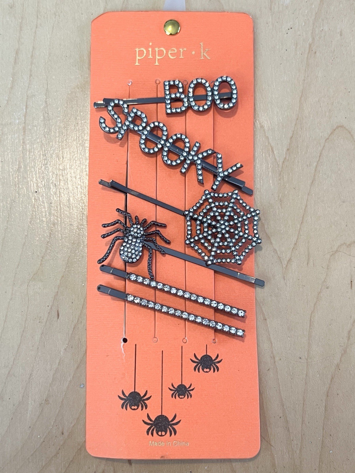 Piper K Halloween Hair Clip Set Rhinestone BOO Spooky Spider Web 6 Pins Bling