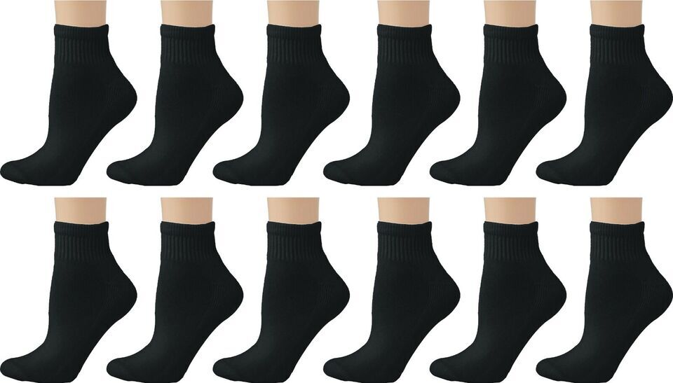 12 Pairs Men Women Athletic Ankle Socks Soft Cotton Half Cushion Size 9-11,10-13