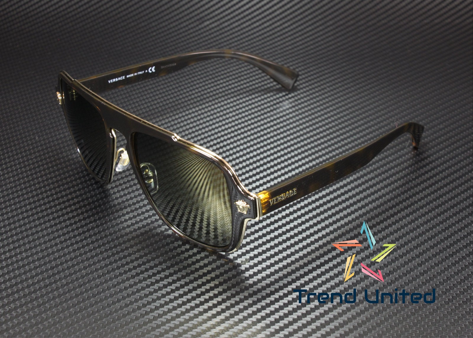 VERSACE VE2199 12524T Dark Havana Dark Grey Mirror Gold 56 mm Men’s Sunglasses