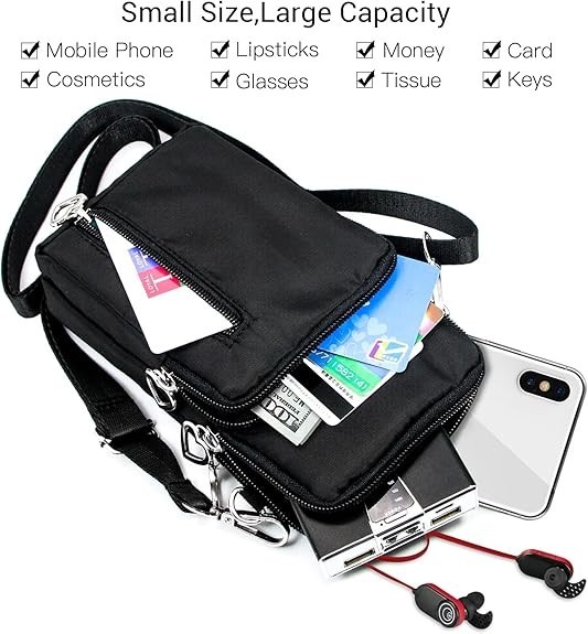 Small Crossbody Bags For Women Travel Pouch Shoulder Bag Cell Phone Purse Black