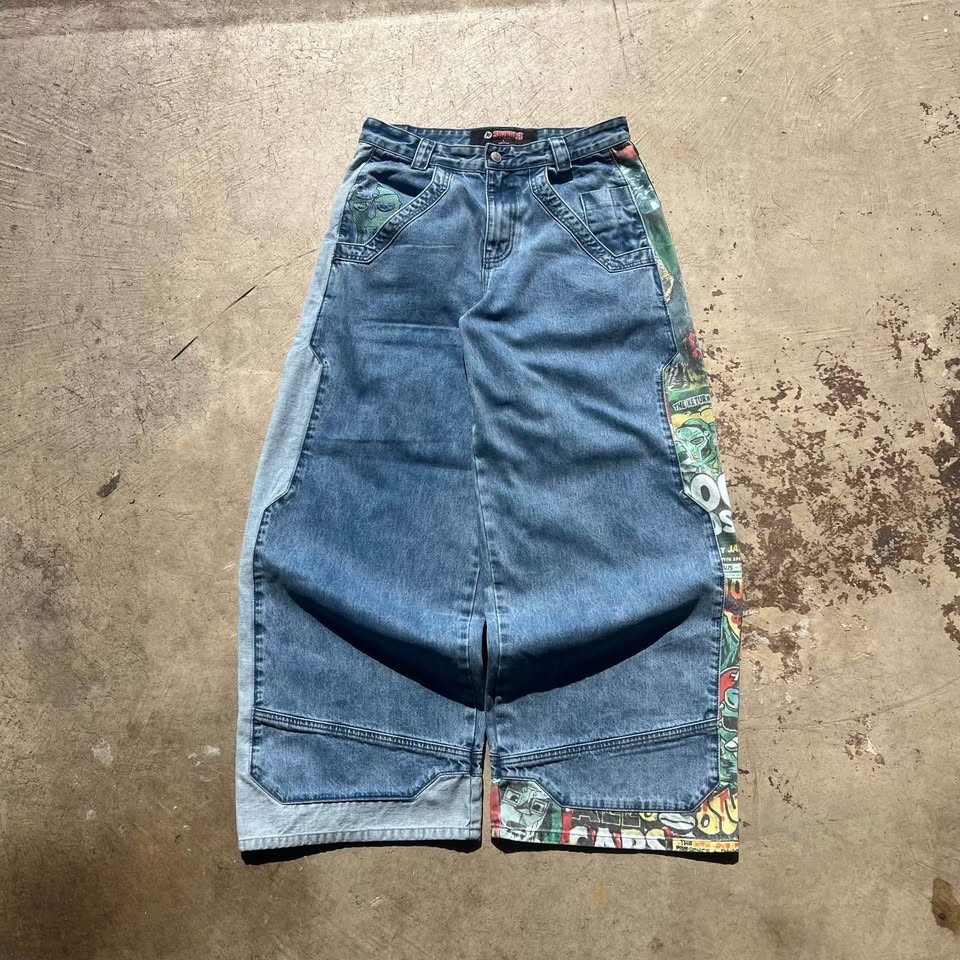 Swindler MF DOOM Jeans 32 x 30 JNCO Style Baggy Skater Embroidered Wide Denim