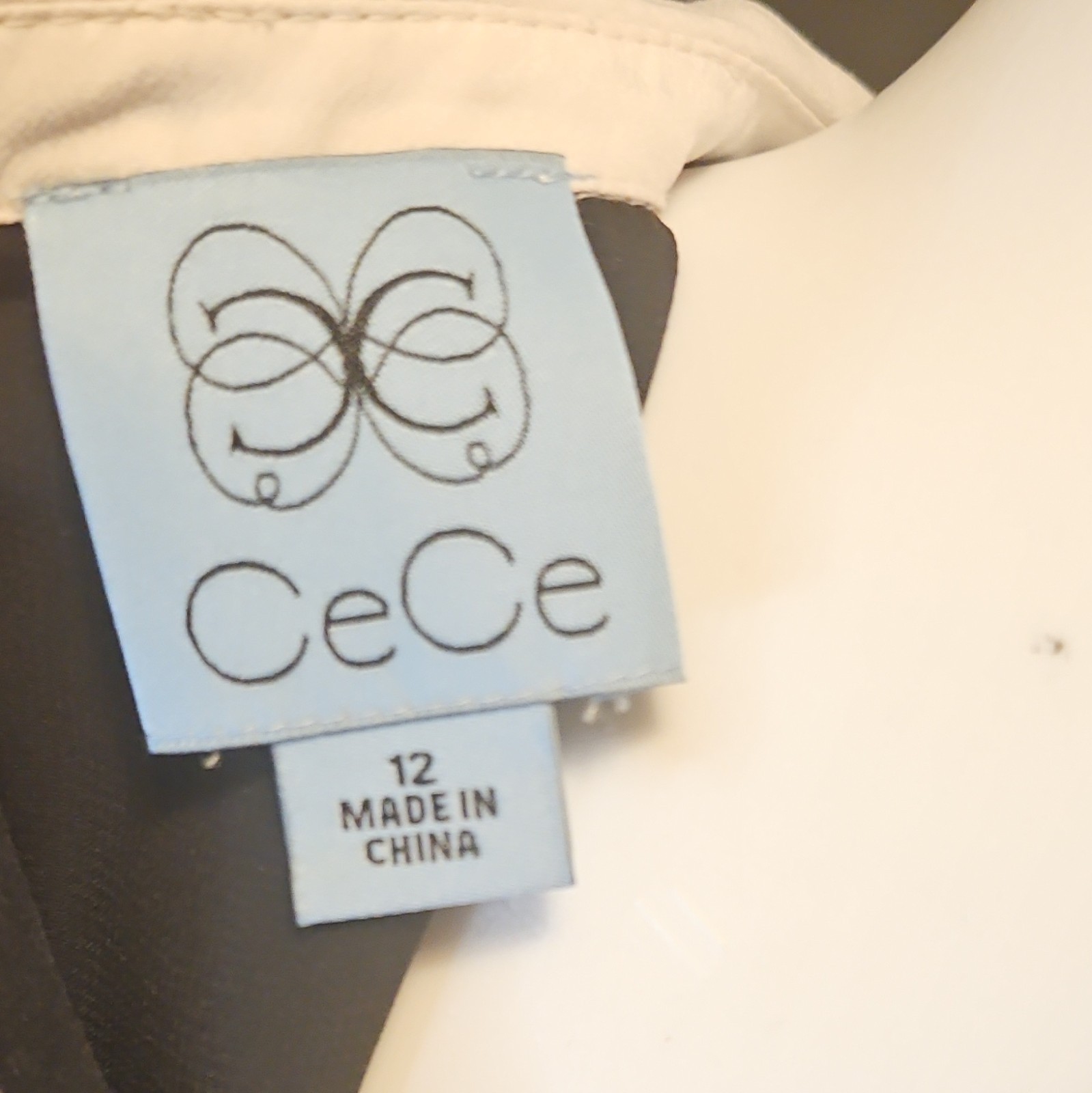 CeCe Shift Dress Black/White Peter Pan Collar Bow Sleeveless Knee Length 12