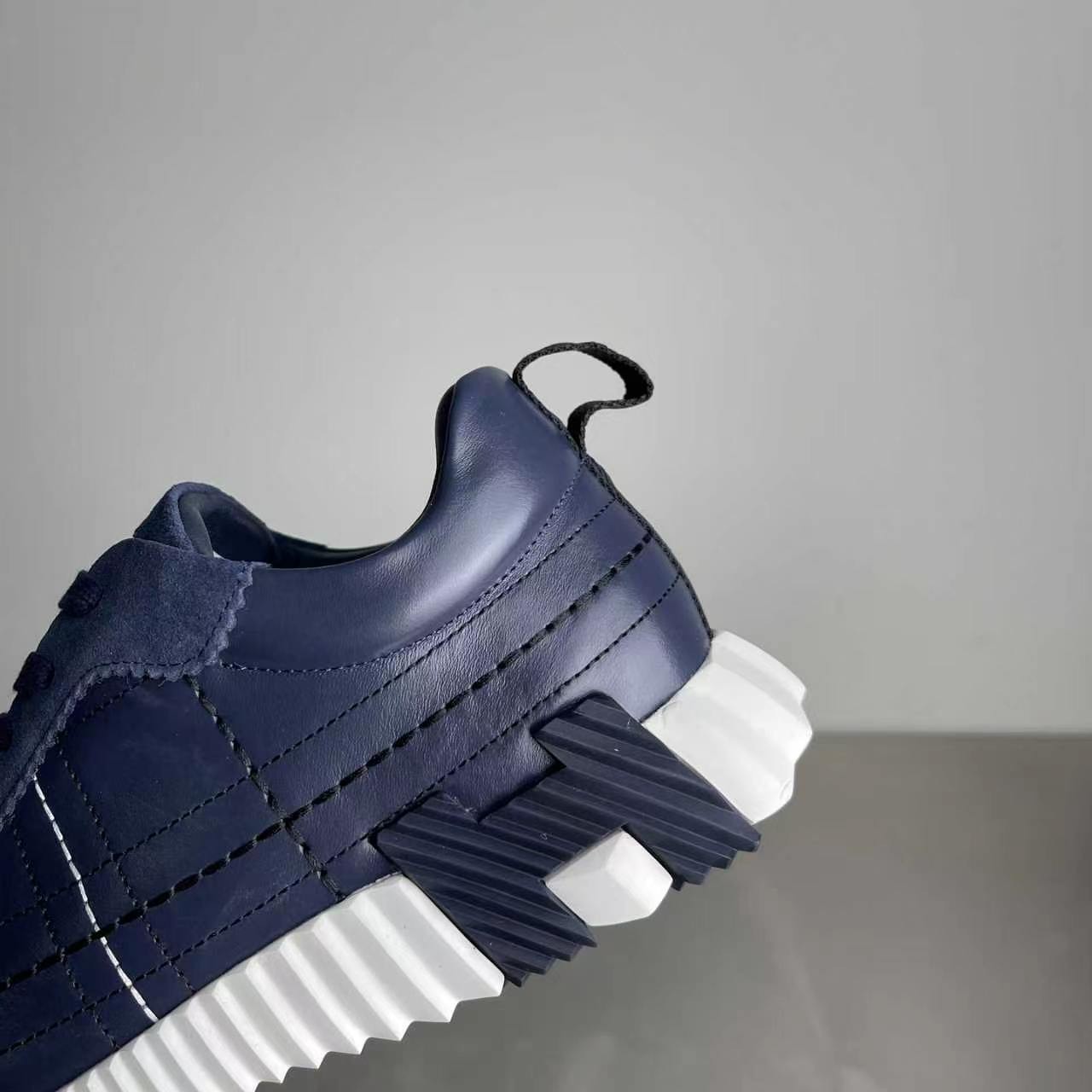 Hermes Bouncing Sneakers Navy Blue Leather Suede Men’s Low Top Trainers
