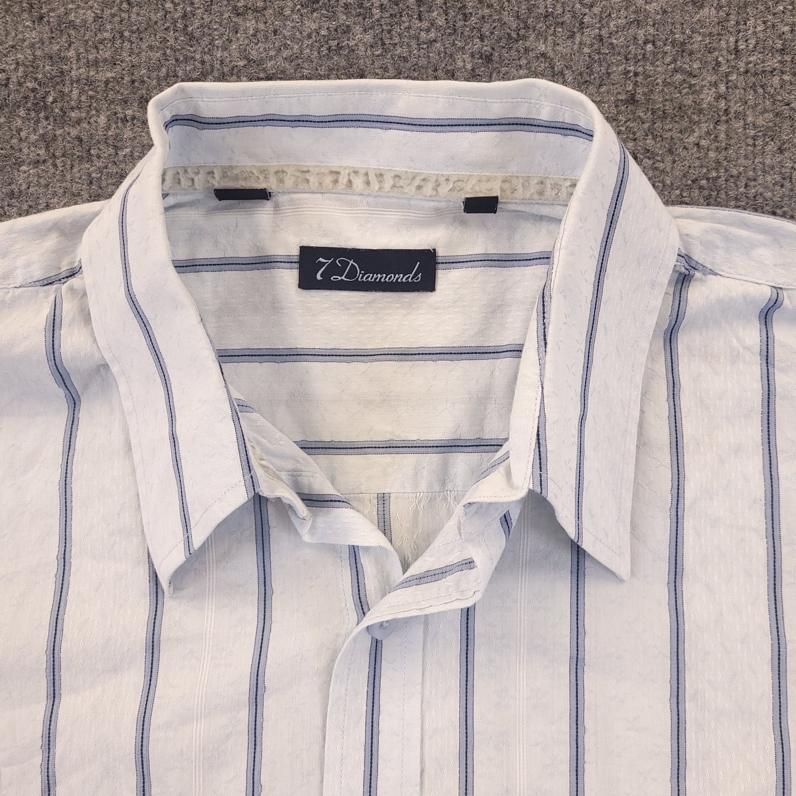 7D 7 Diamonds Shirt Mens XL Cotton White Striped Spread Collar