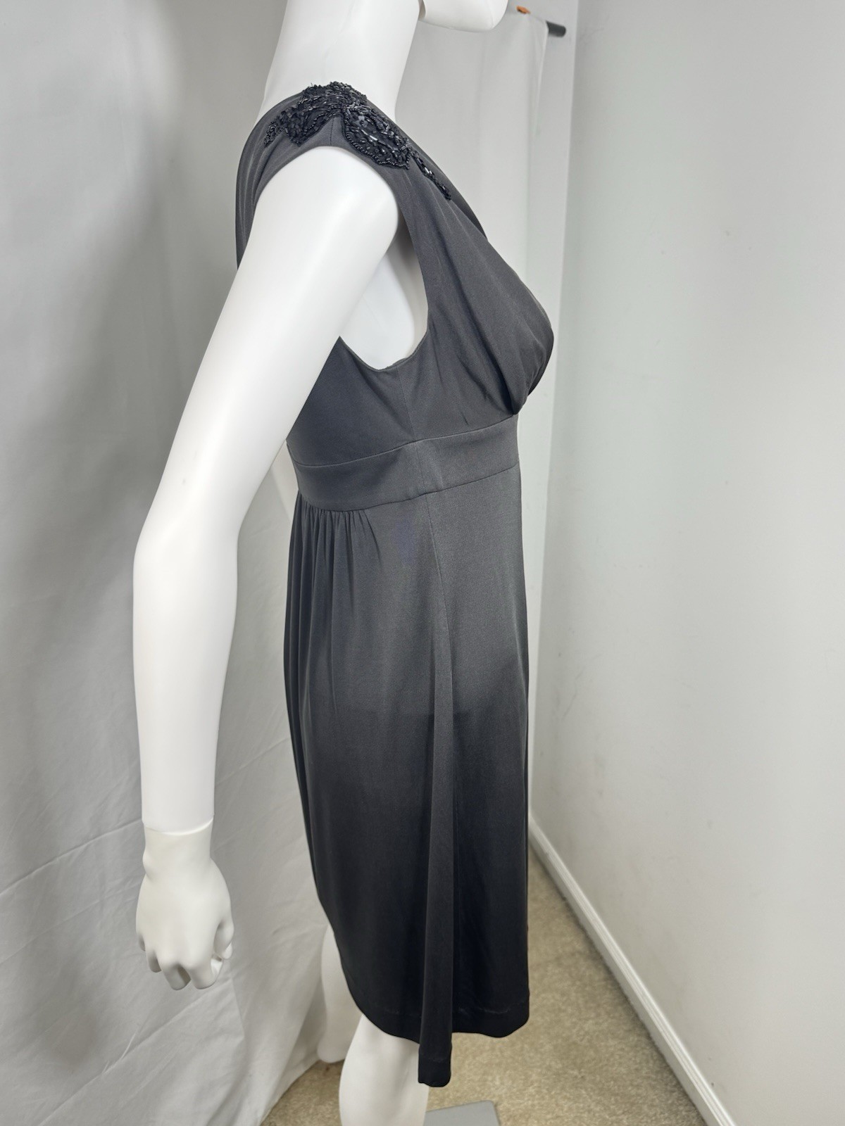 Vintage Tibi 100% Silk Beaded Cap Sleeve Dress Black Size S