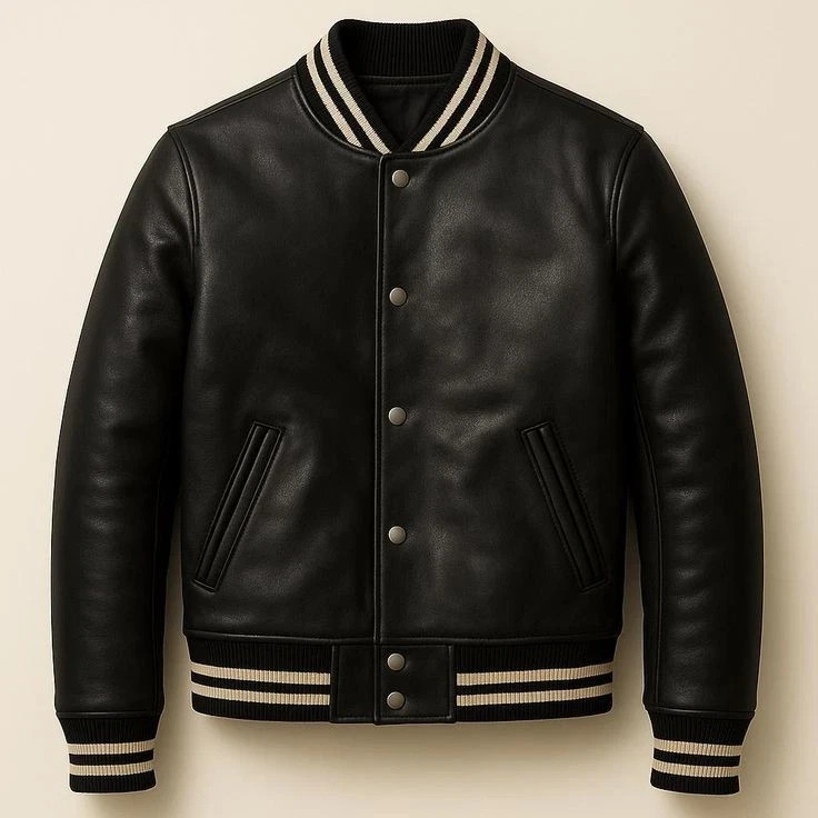 Men’s New Collection Black Leather Varsity Jacket – Black Varsity Bomber Jacket