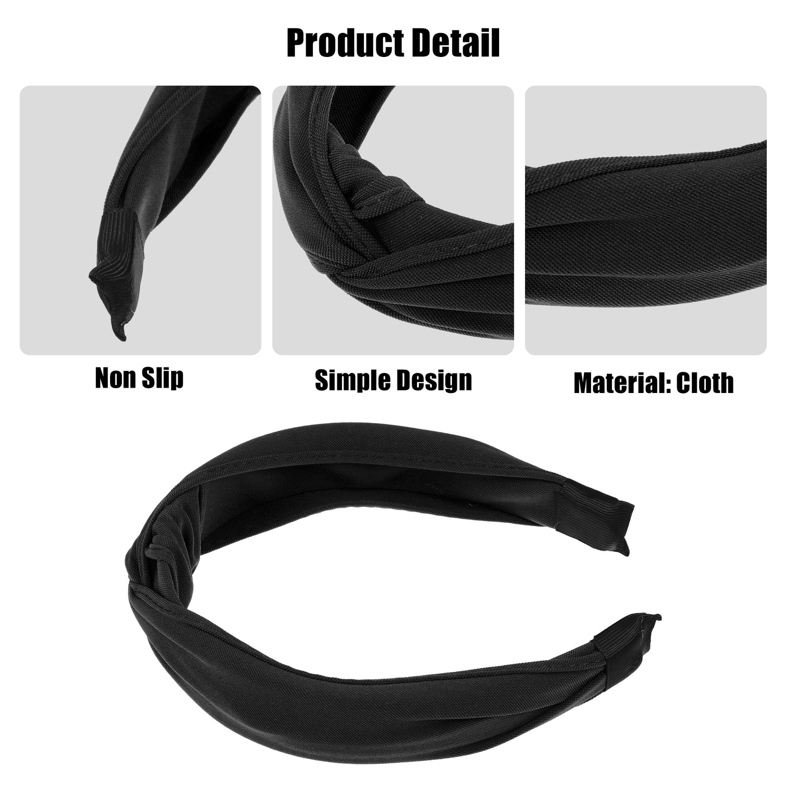 1Pcs Satin Knotted Headband Knot Cross Hairband for Women Black 1.2″ Wide