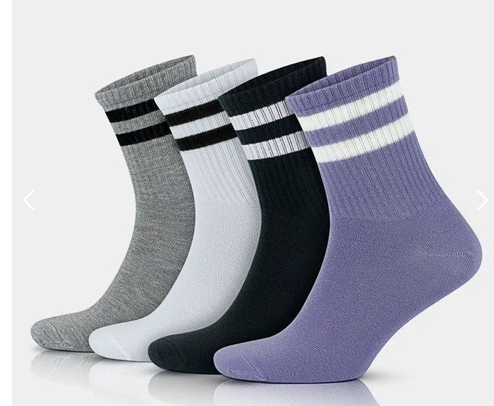 Unisex Cotton Crew Quarter Retro Socks Striped Casual Multicolor 4 Pair NWT