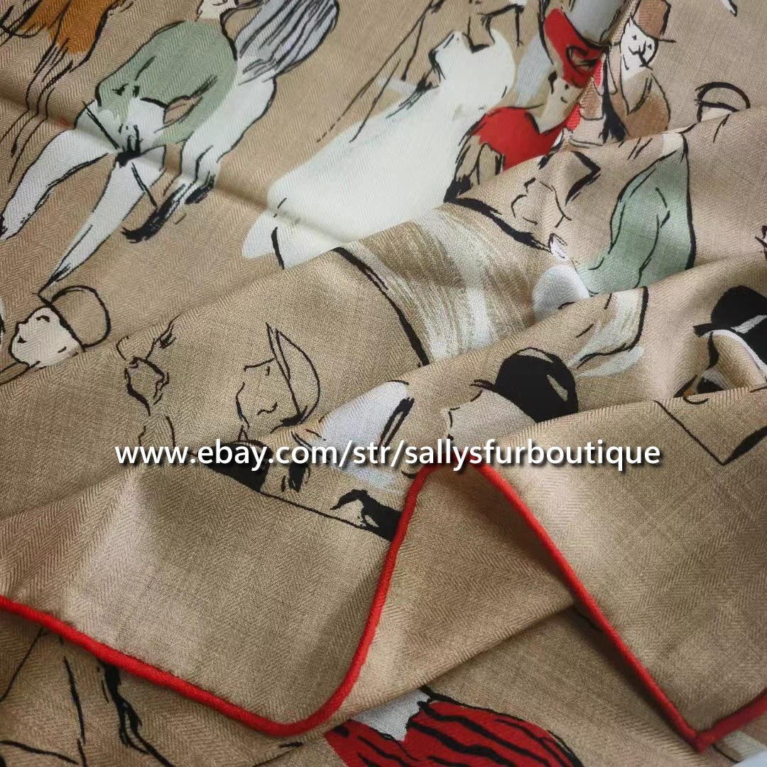 Sallys 70% Cashmere & 30% Silk Wrap Scarf Horses Print Double Face Shawl 53″