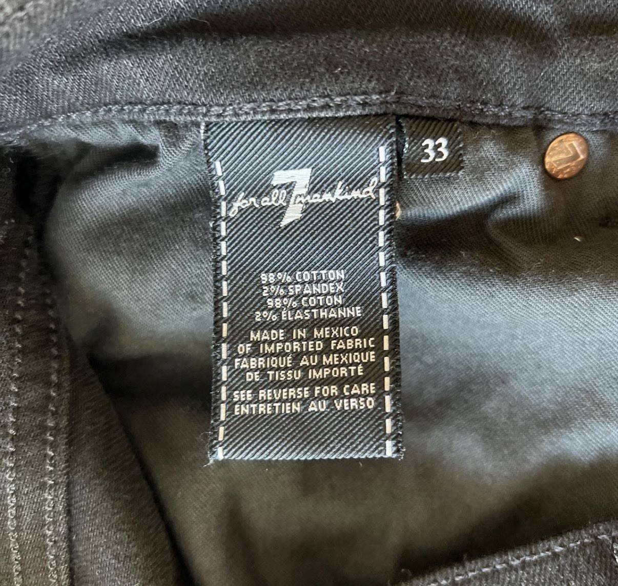 7 For All Mankind Men’s Black Stretch Straight Leg Denim Jeans Mid Rise