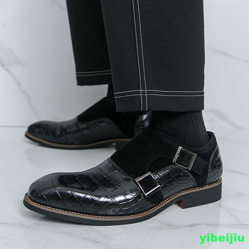 Men’s Vintage Crack Alligator Crocodile Pattern Monk Strap Oxfords Leather Shoes