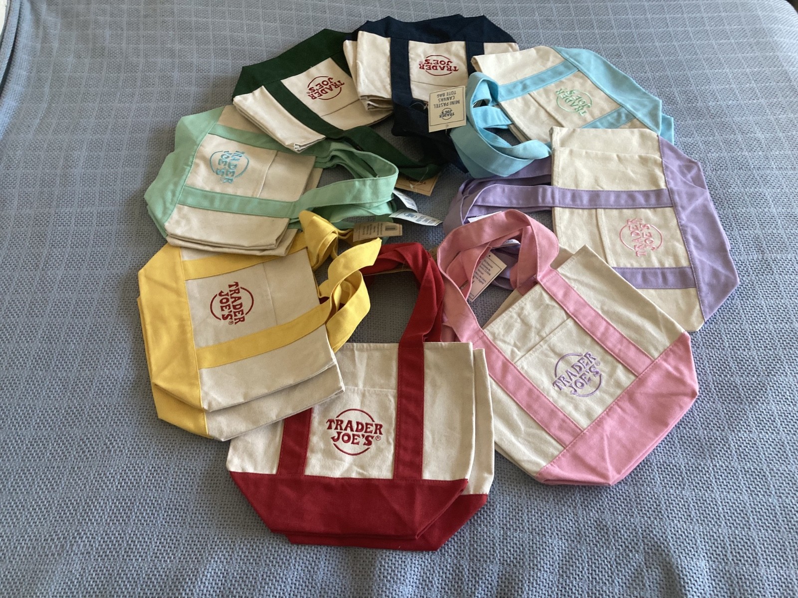 NEW! Mini Trader Joes canvas tote bags in original and pastel colors