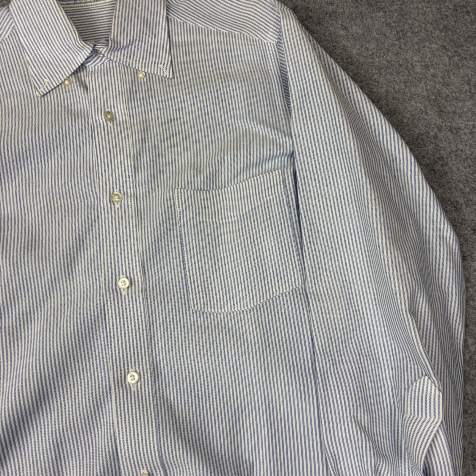 Vintage Natural Blend Mens Blue White Striped Button Down Shirt Made in USA L