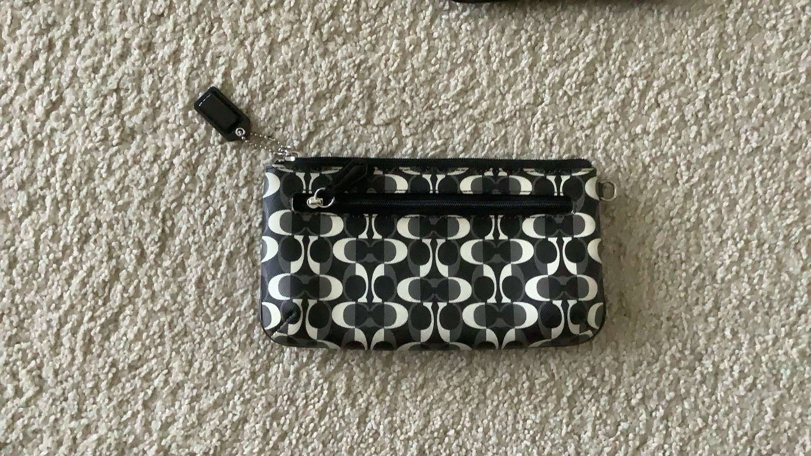 Coach Logo Wristlet Wallet Black White Gray Zip Wrist Strap Card Organizer