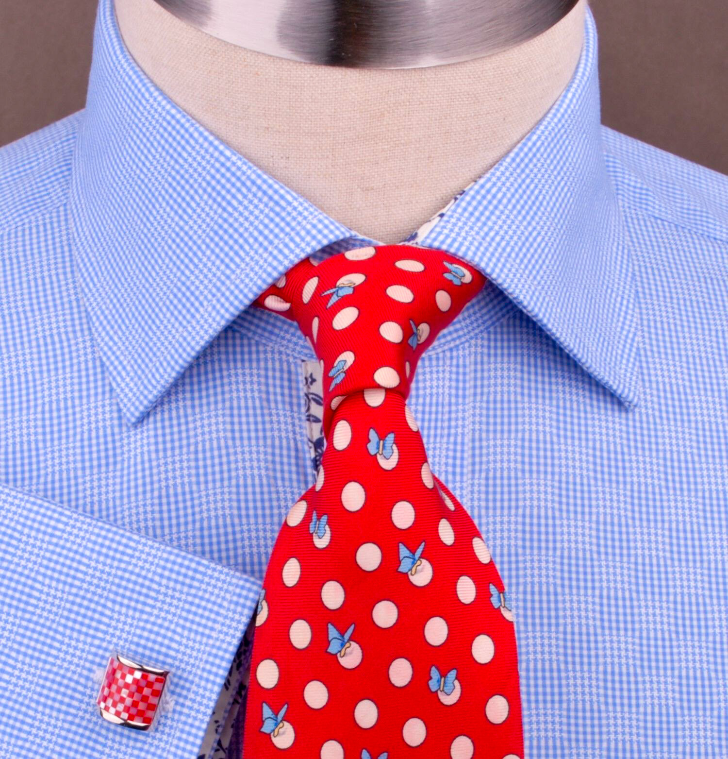 Blue Business Shirt Throwback Retro Boss Houndstooth Spot Tiny Gingham Checkered