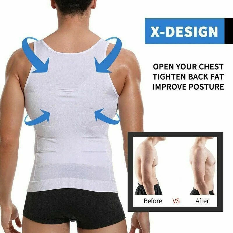 Mens Slimming Body Shaper Belly Chest Compression Vest Girdle T-Shirt Tank Top