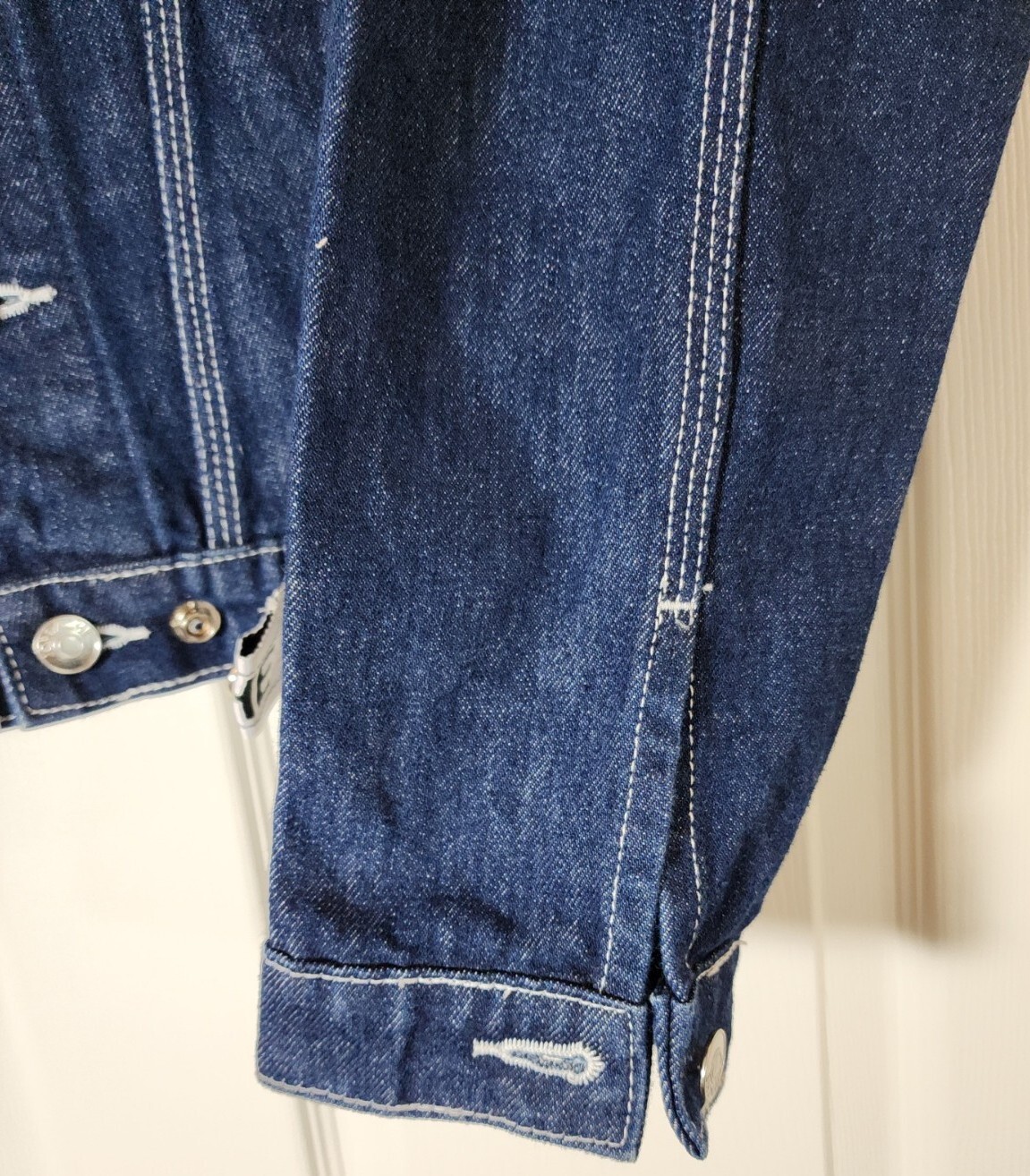 Jordache Womens Jean Jacket Crop Denim Blue Trucker 80s 90s Cotton Logo Lg
