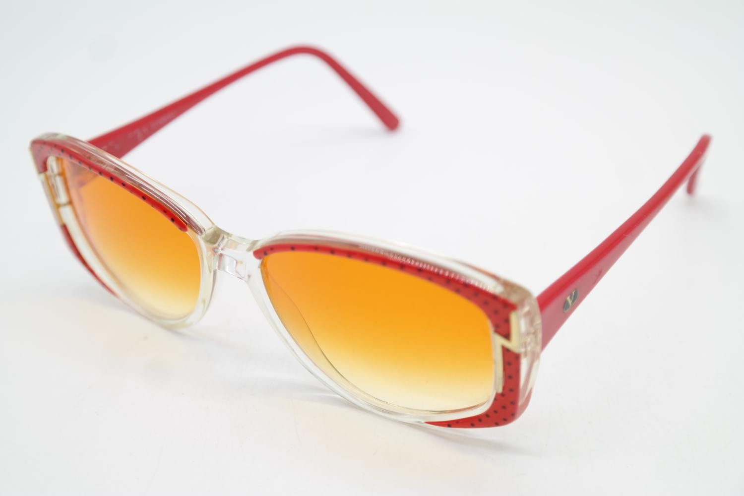 Vintage VALENTINO 121 Oval Sunglasses Red Transparent Gold Frame 53mm