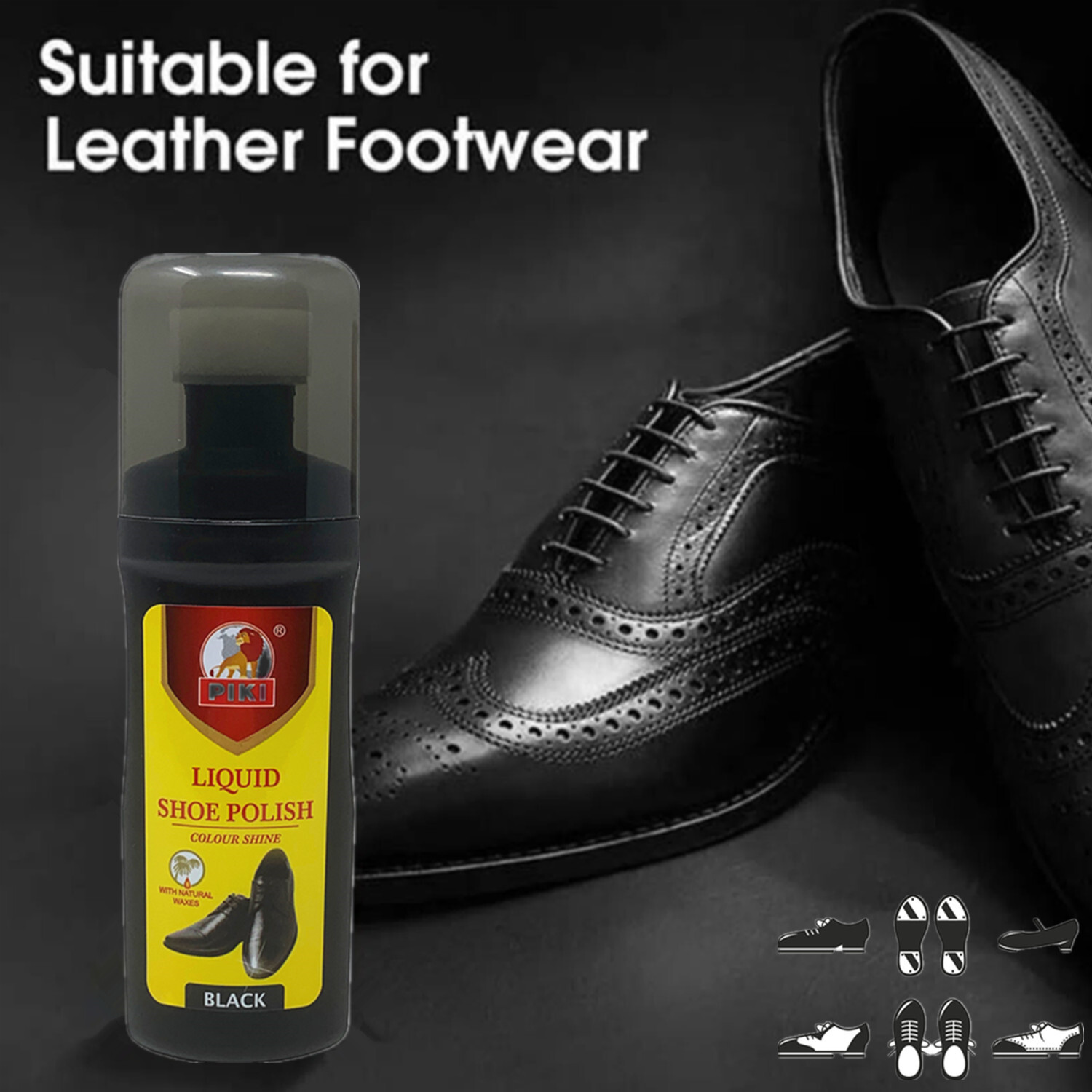 1-4 Pack of PIKI 60ML Shine Instant Liquid Shoe Polish (Black And Brown)